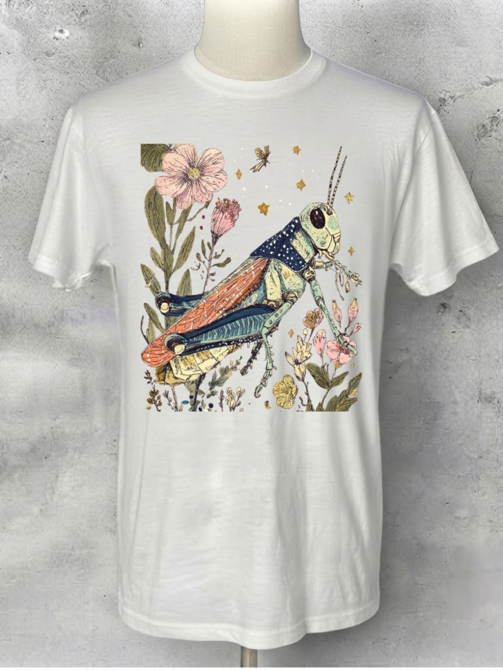 Grasshopper Scientific Illustration Flowers Botanical Nature Vintage T-Shirt